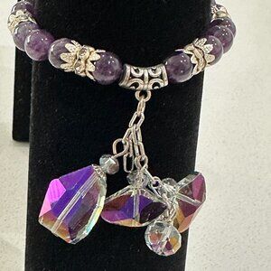 Amethyst with AB Glass Crystal Charms Bracelet